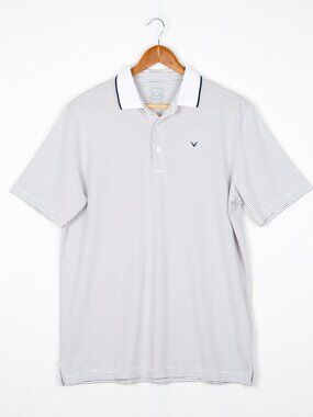 Callaway Golf Opti-Dri Striped Polo Shirt Short Sleeve White Blue M
